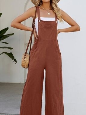Women's Wide-Leg Overalls Jumpsuit in Rust Brown